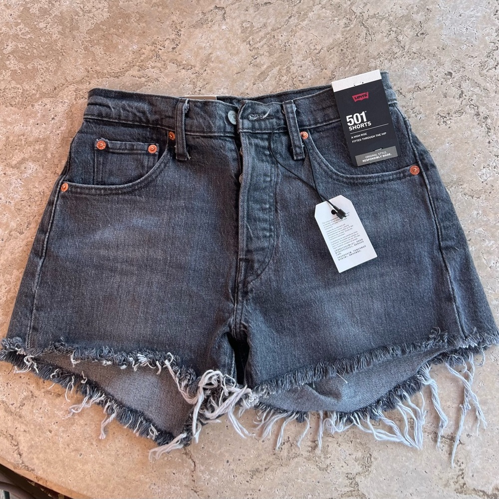 Black high rise 501 levi shorts